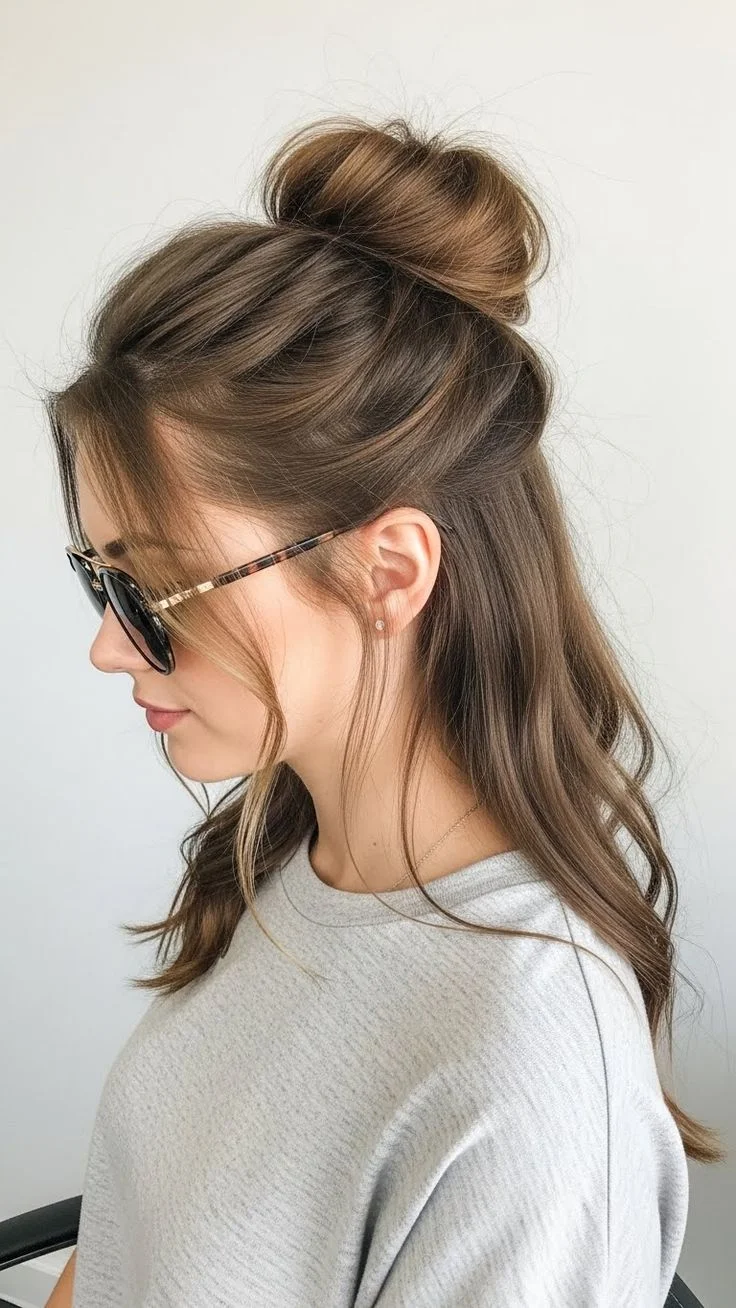 Effortless Voluminous Half-Up Messy Topknot