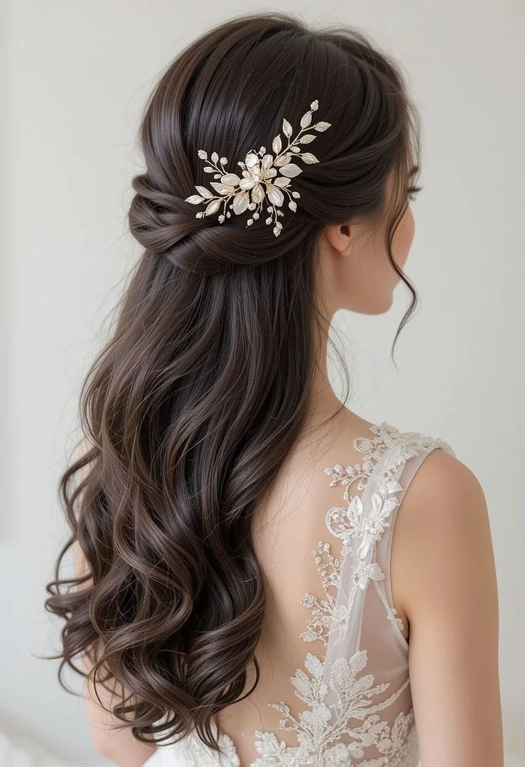 Botanical Embellished Half-Up Style