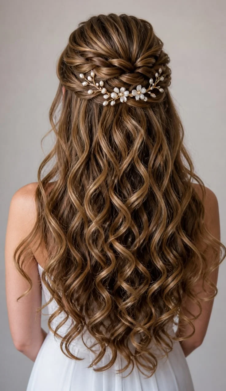 Sophisticated Pearl-Accented Half-Up Style