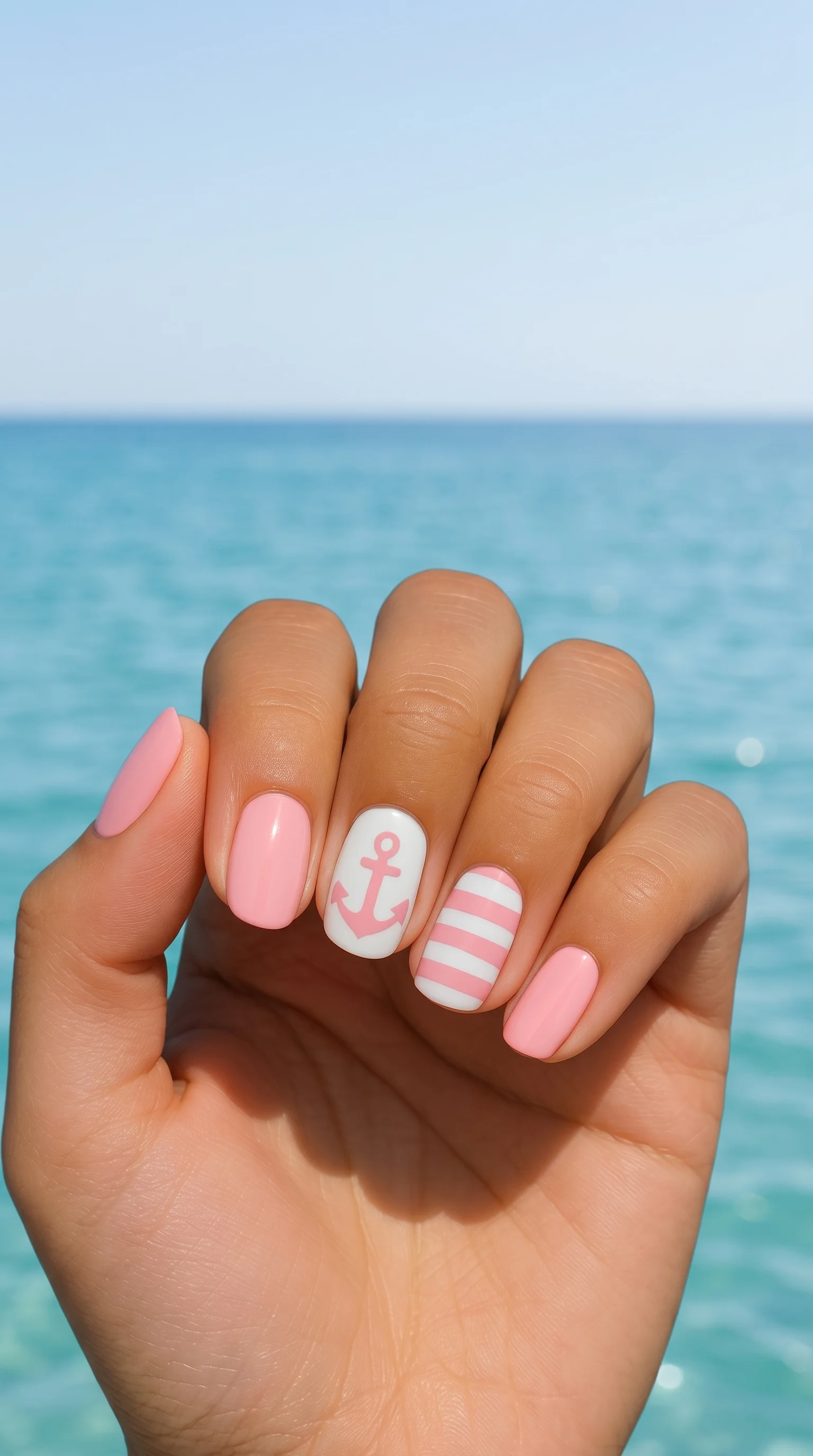 Pink Nautical Cruise Summer Nails