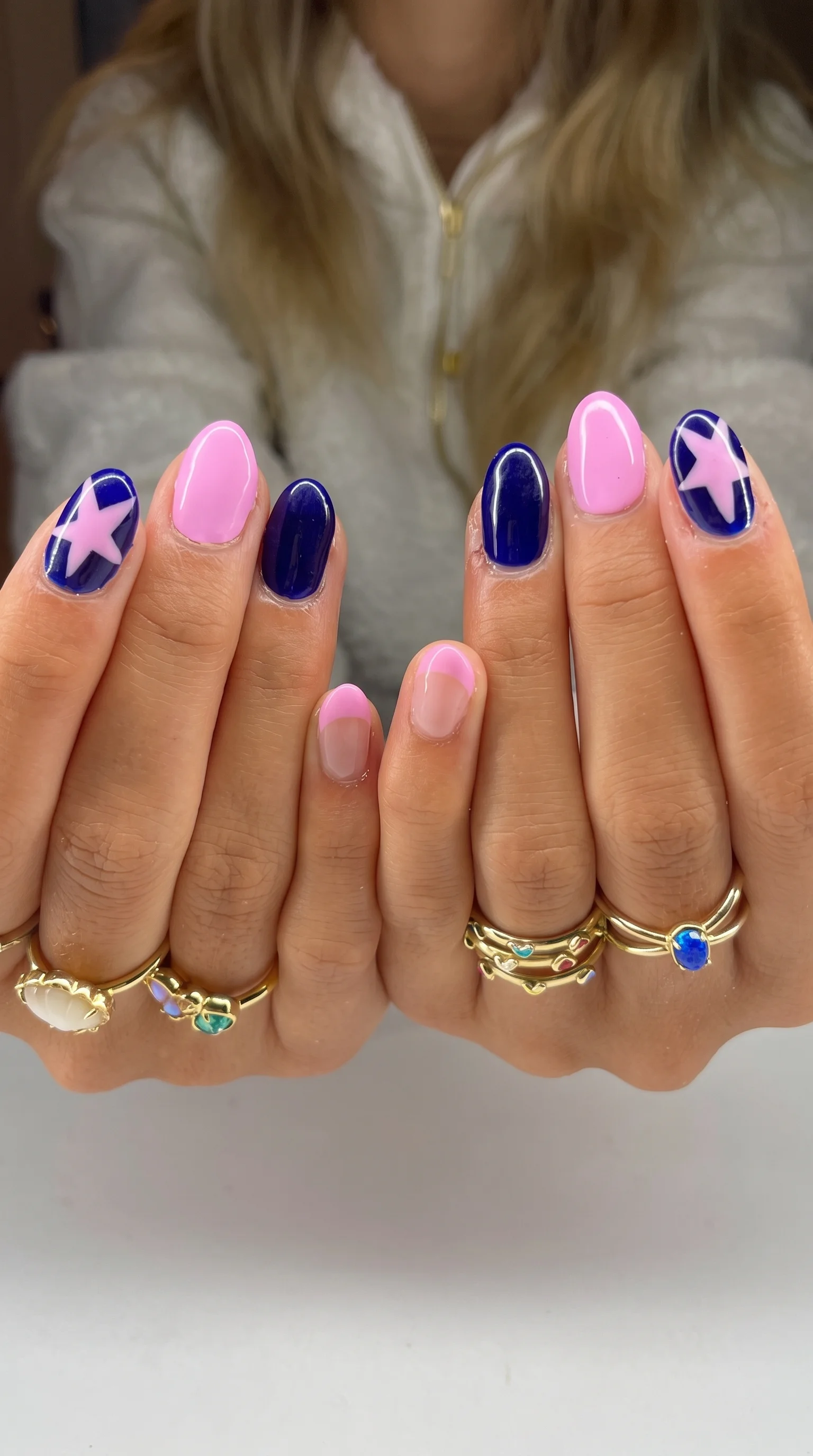 The Celestial Pink & Navy Pop Cute August Nails