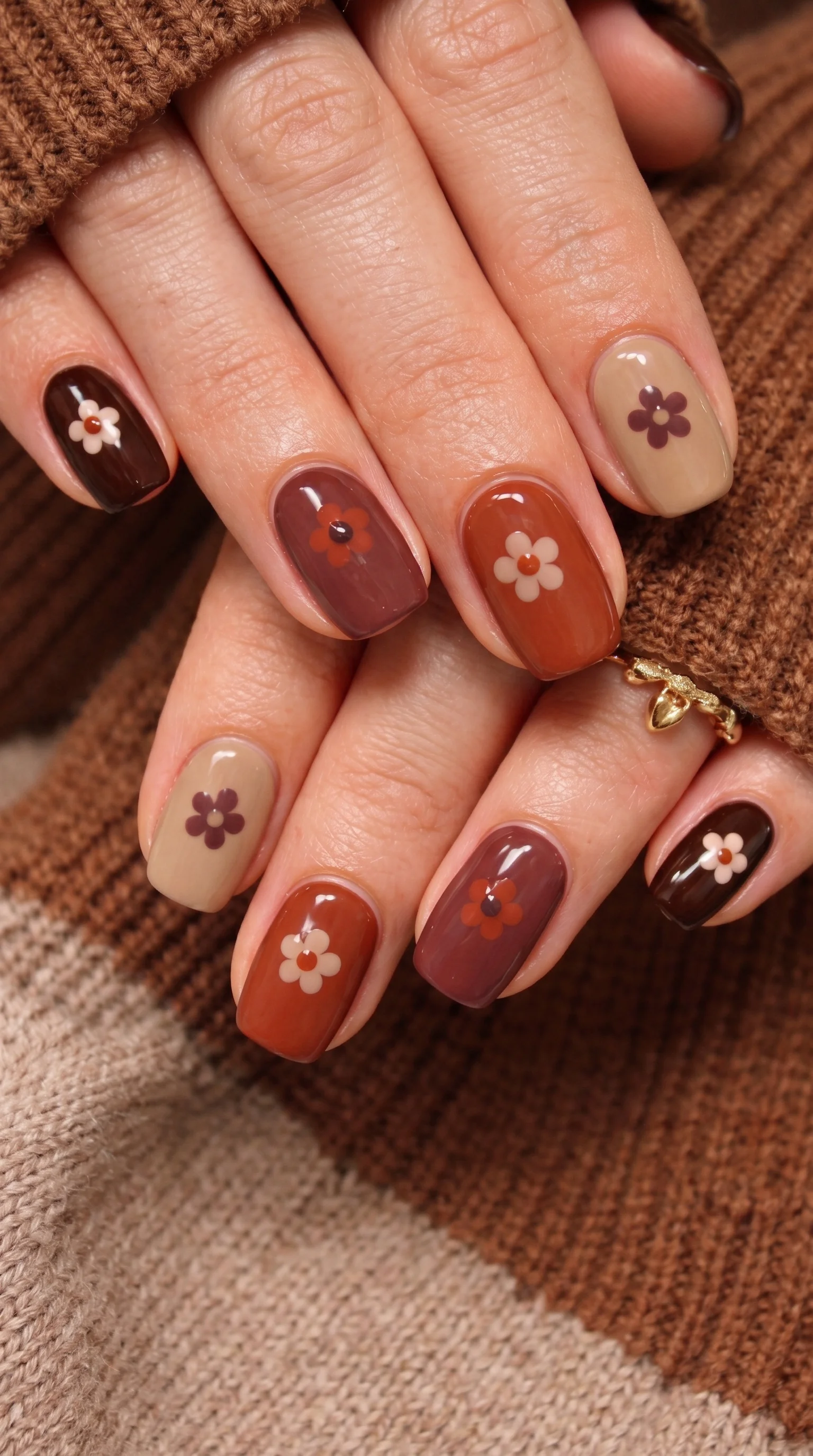 Retro Floral Autumn Harmony Nail Inspo