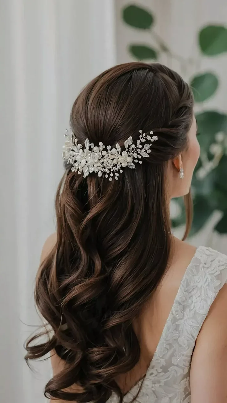 Elegant Crystal-Embellished Half-Up Style