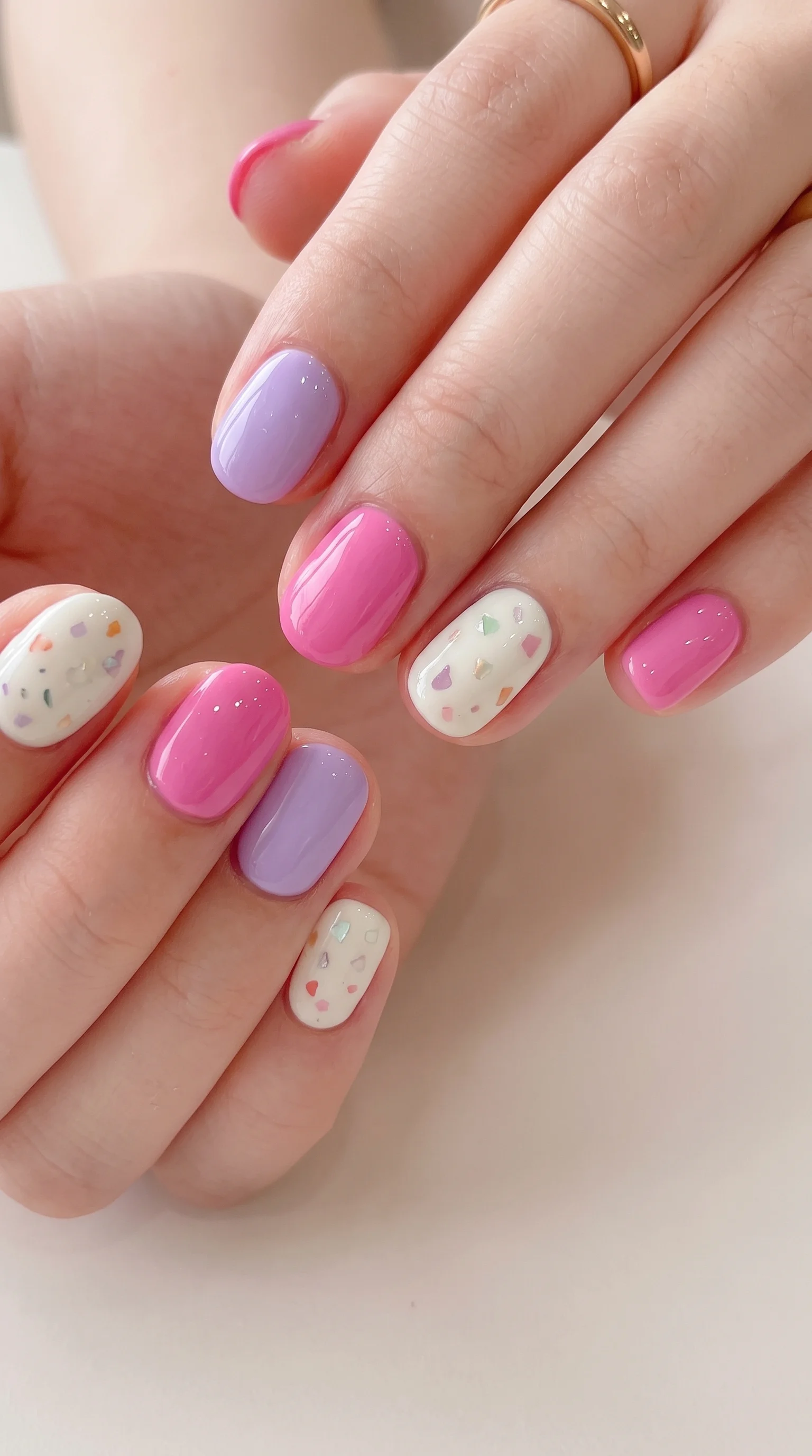Terrazzo Accent Pastel Skittle Nails Design