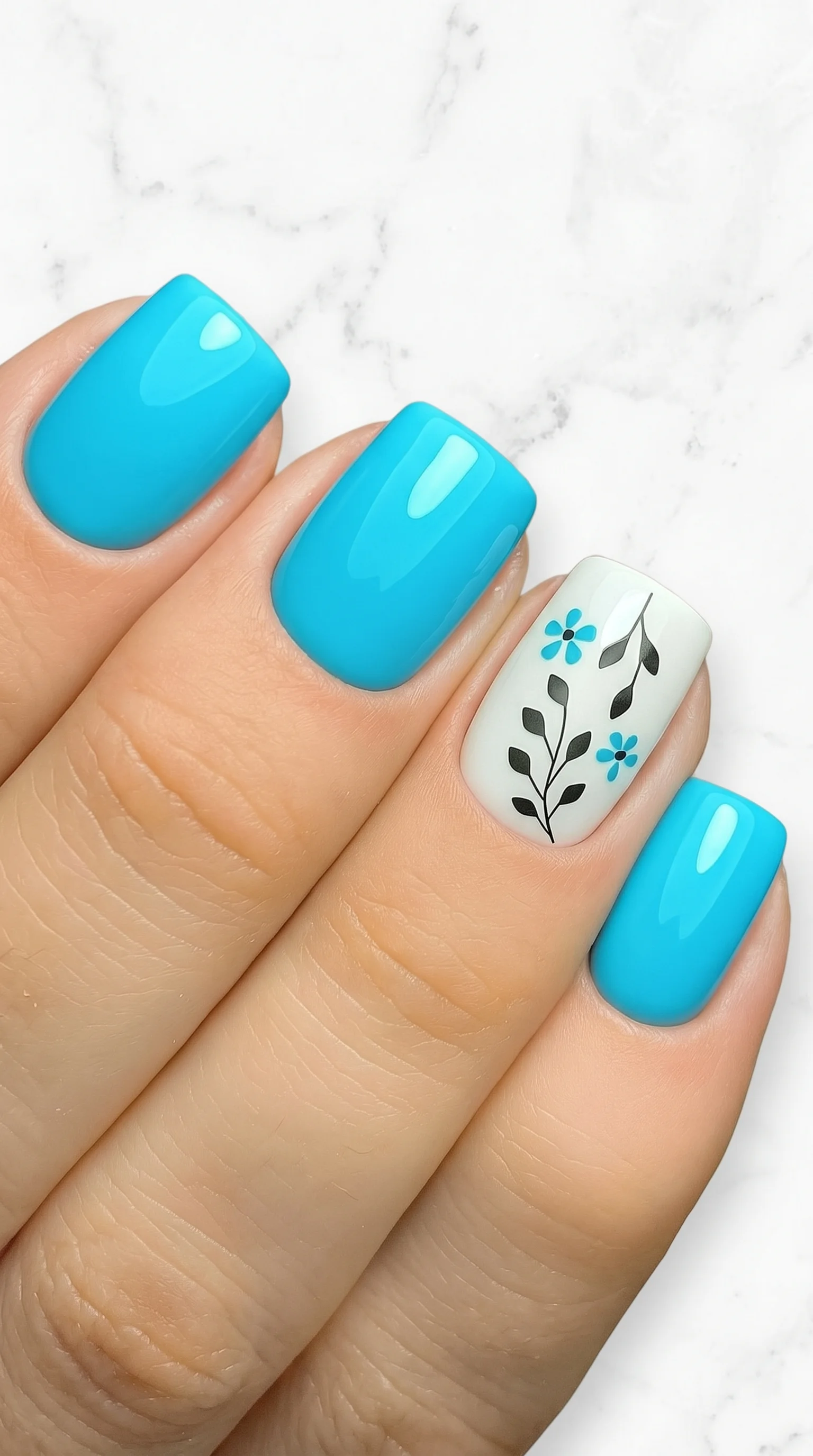 Cyan Meadow Breeze Nails
