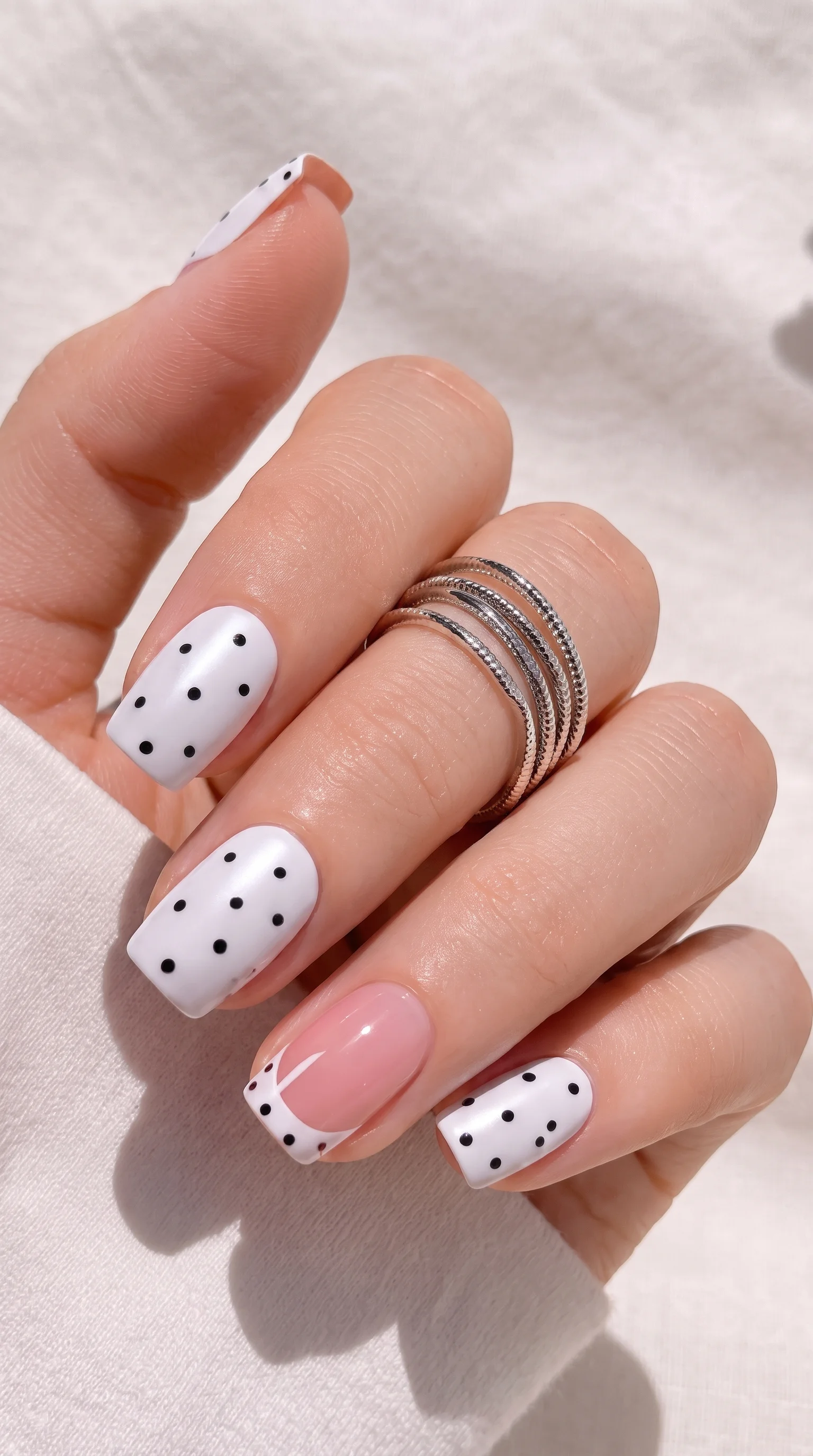 Minimalist Dalmatian Dot & French Twist Nails