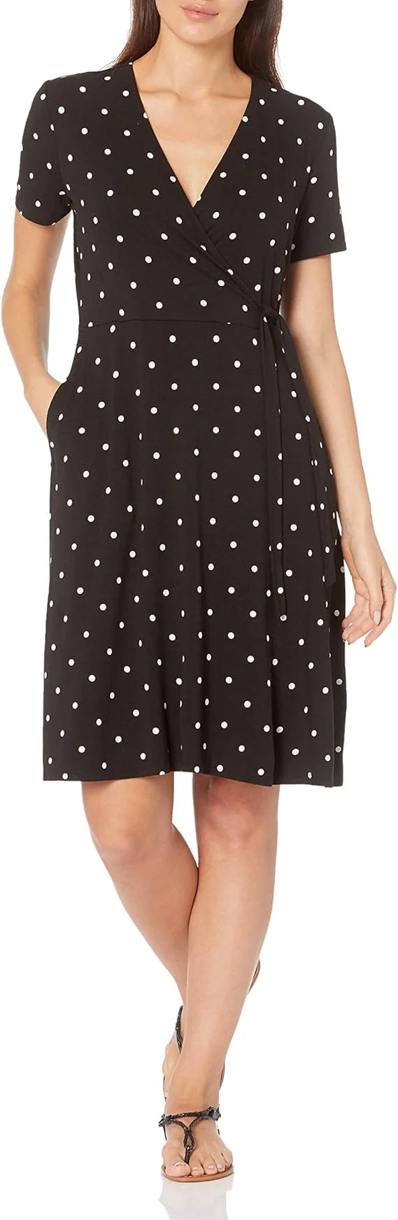 Short Sleeve Faux-Wrap V Neck Dress